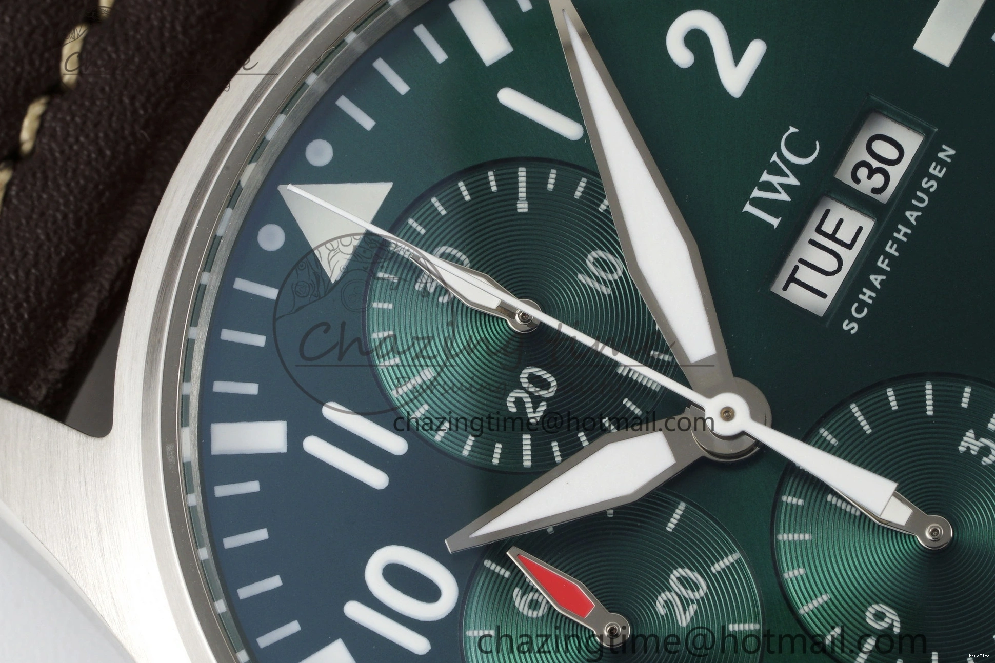 MIROTIME 0312 Bright Pilot Chrono SS AZF 1:1 Best Edition Green Dial on Brown Leather Strap A 7059